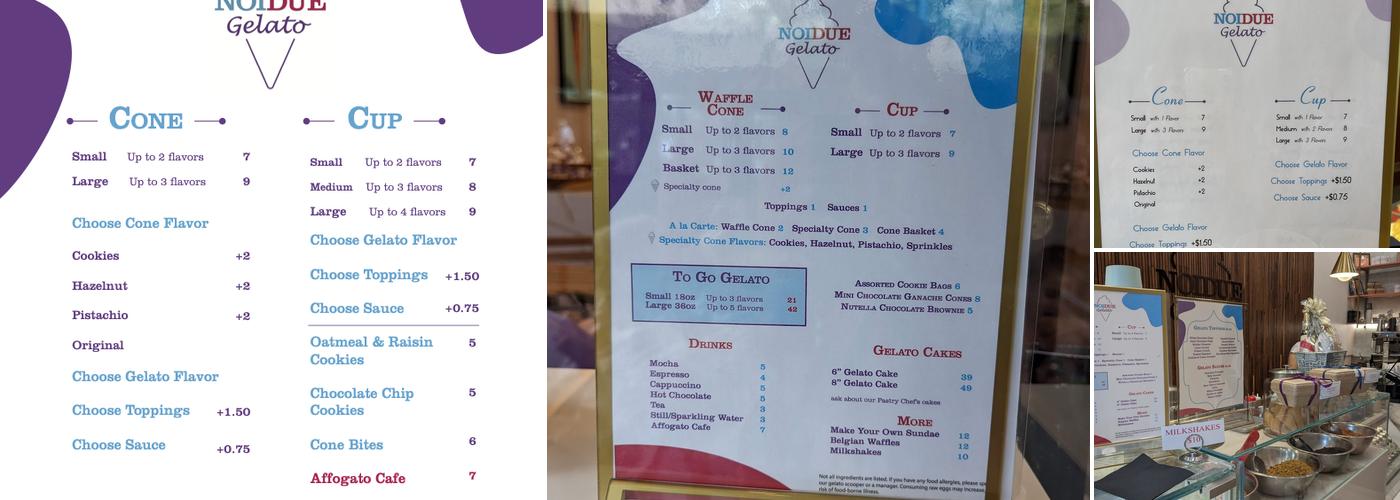 Noi Due Gelato Menu
