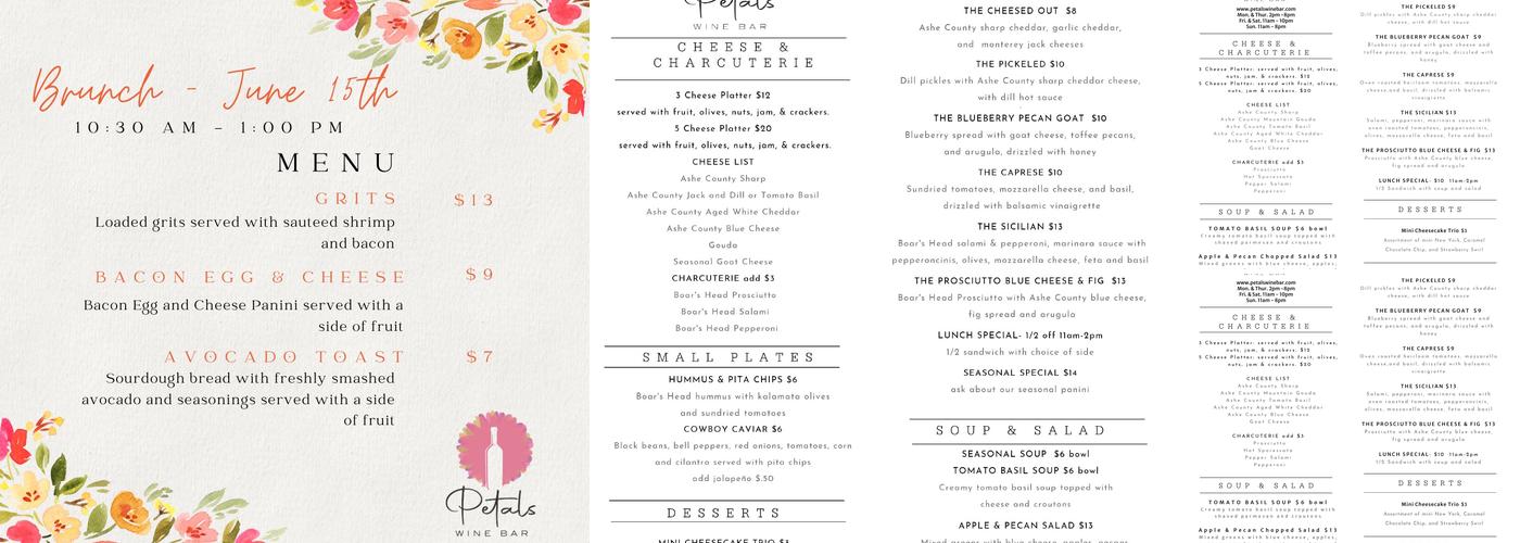 Petals Wine Bar Menu