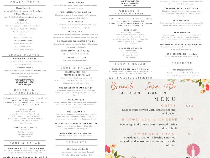 Petals Wine Bar Menu
