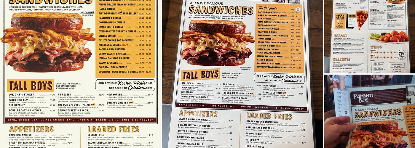 Primanti Bros. Restaurant and Bar Menu