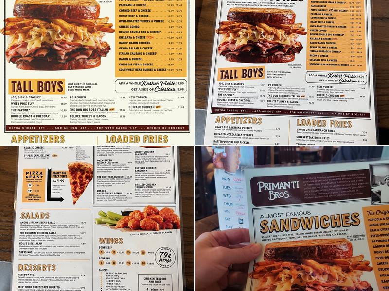 Primanti Bros. Restaurant and Bar Menu