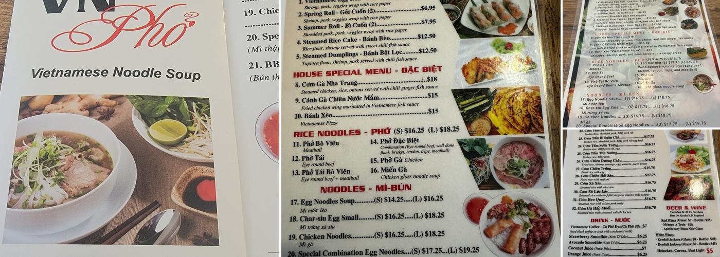 VN Pho Menu