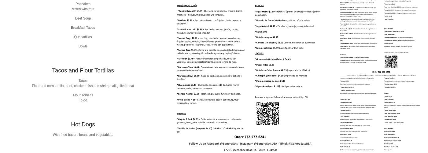 Sonora Eats Menu