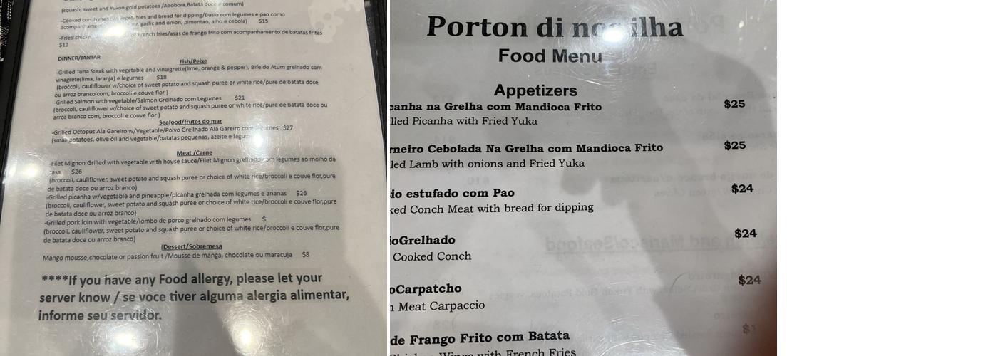 Porton Di Nos Ilha Menu