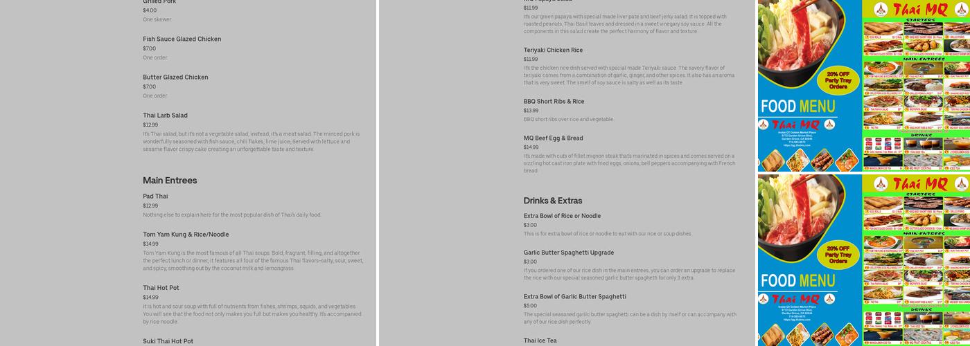 Thai MQ Restaurant Menu