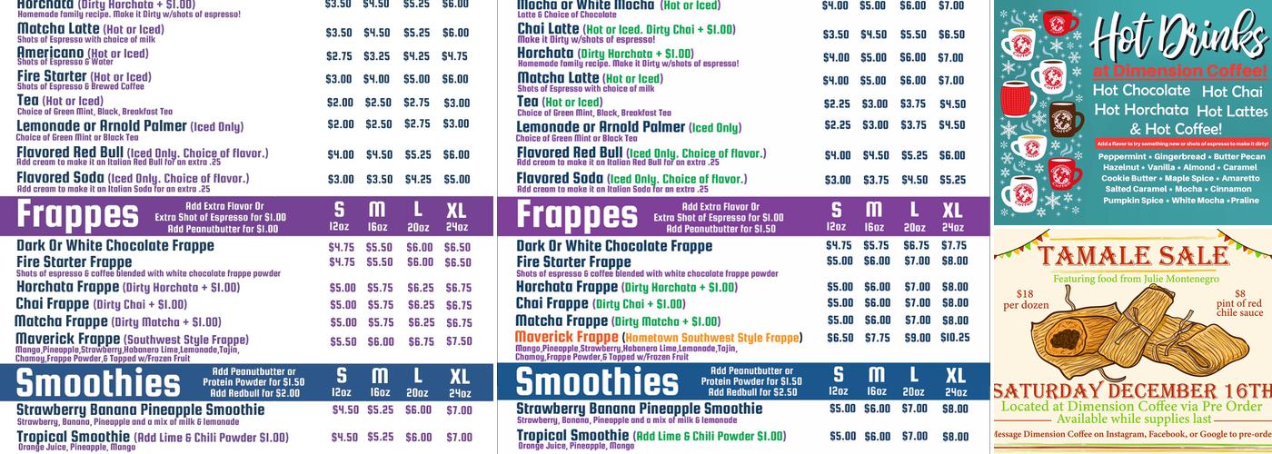 Dimension Coffee Menu