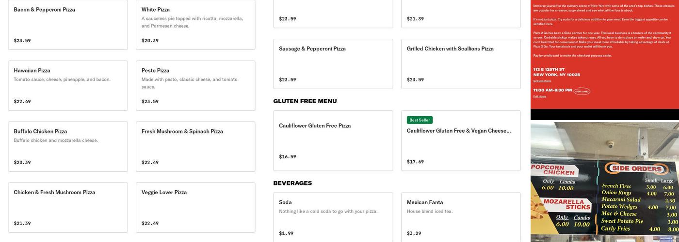 Pizza 2 Go Menu