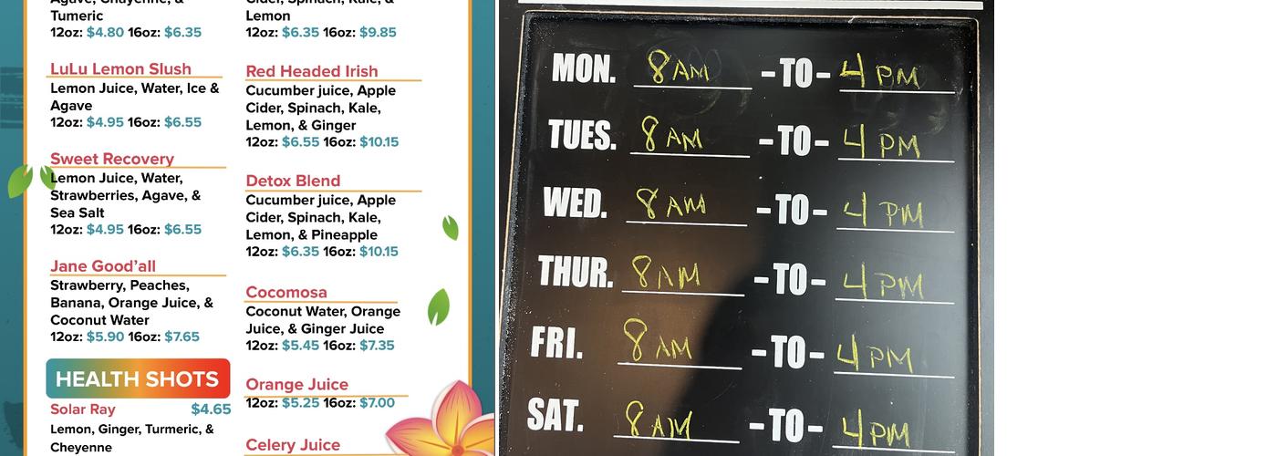Salud Juicery Hastings Menu