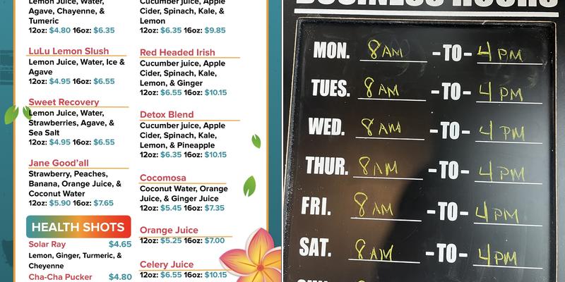 Salud Juicery Hastings Menu