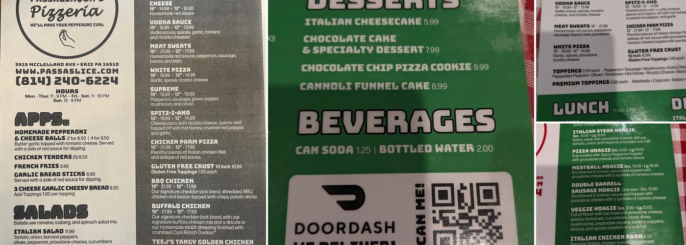 Passalinqua’s Pizzeria Menu
