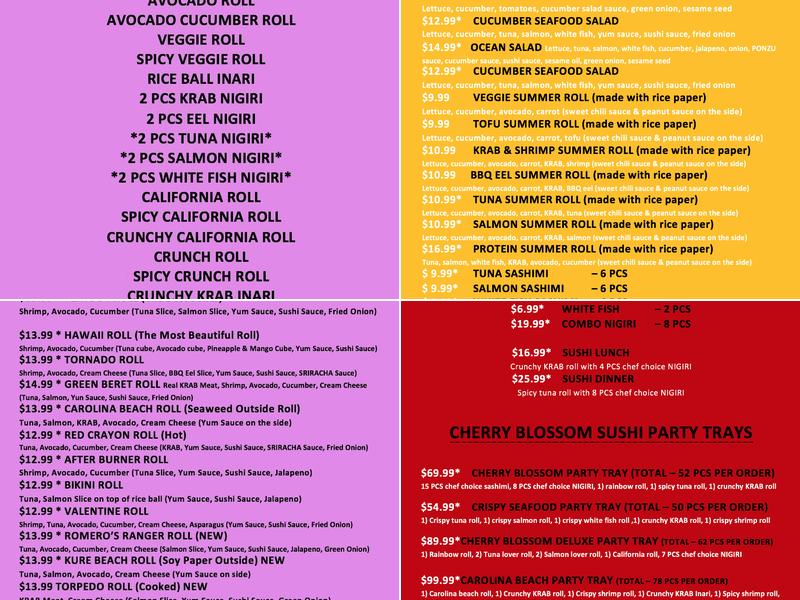 Cherry Blossom Sushi Menu
