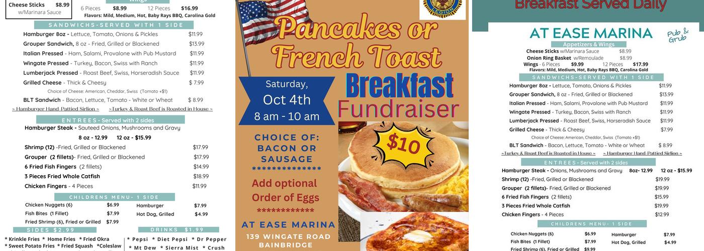 At Ease Campground and Marina Menu