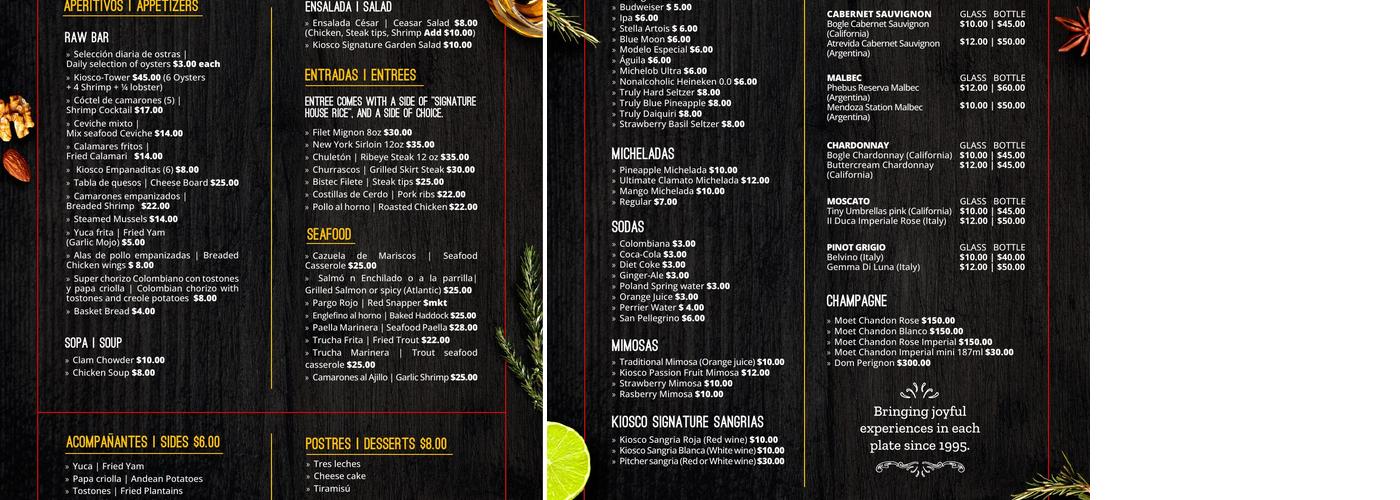 El Kiosco Signature Steakhouse & Seafood Menu