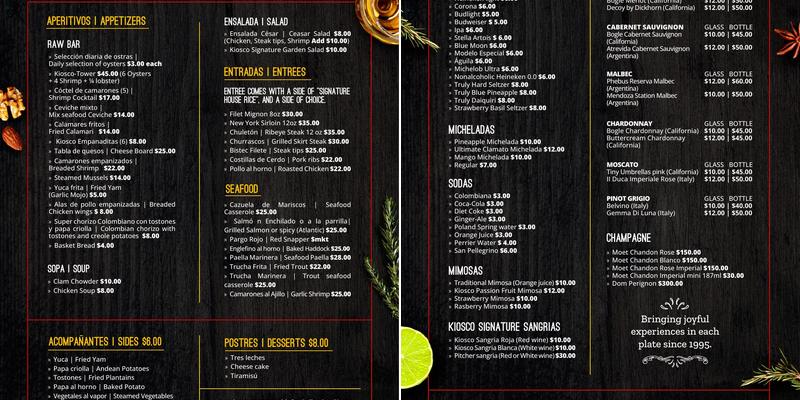 El Kiosco Signature Steakhouse & Seafood Menu