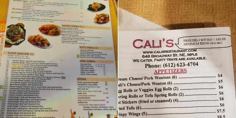 Cali's Vietnamese Menu