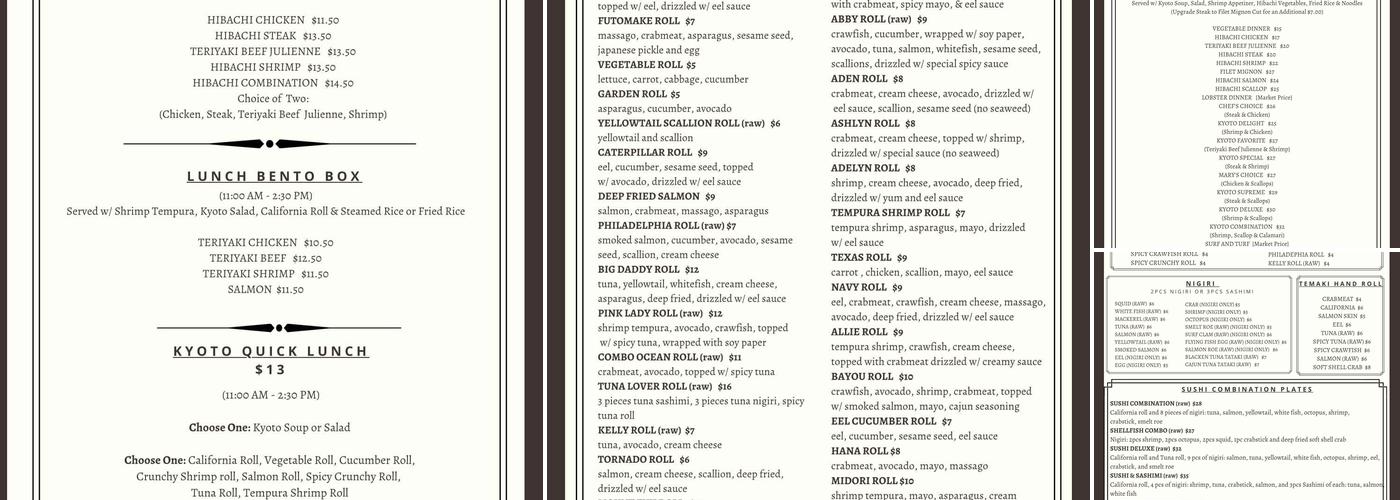 Kyoto Menu