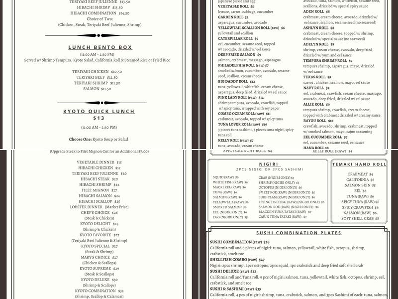 Kyoto Menu