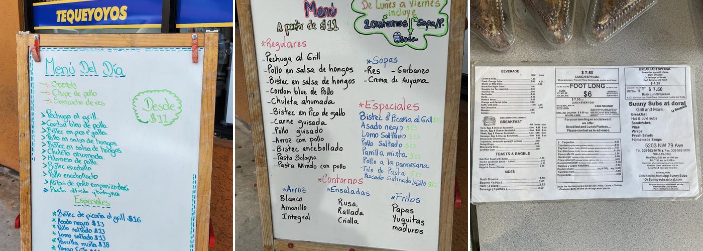 Sunny subs Menu
