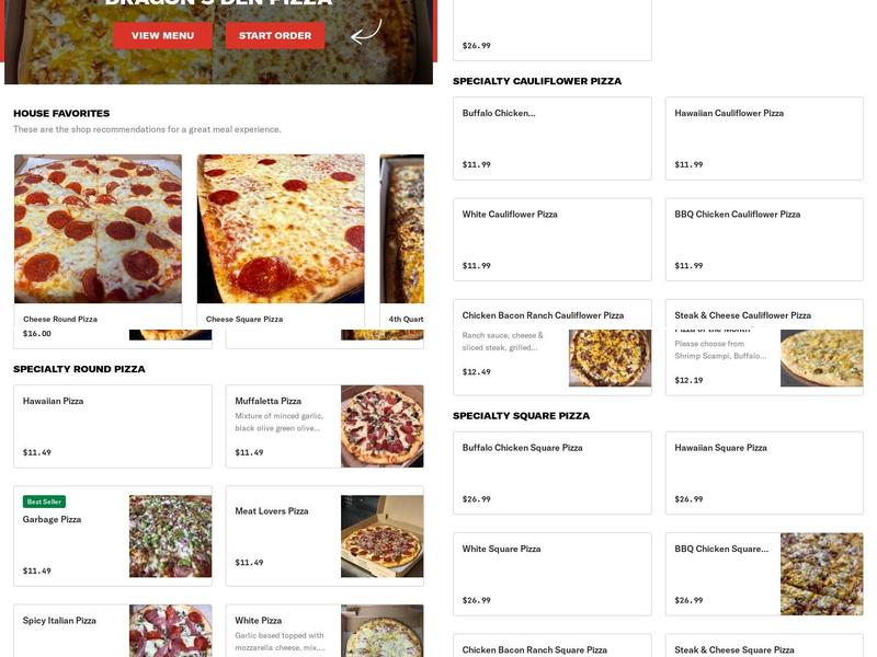 Dragon's Den Pizza Menu