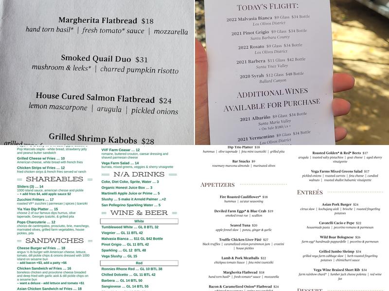 Vega Vineyard and Farm Menu