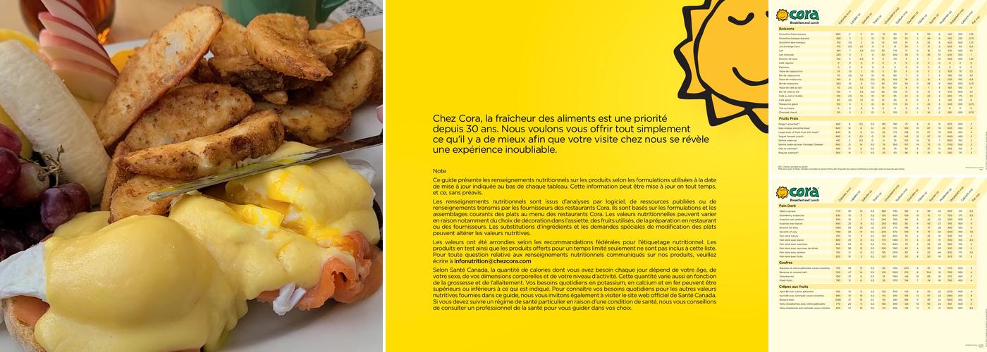 Cora déjeuners et dîners Menu