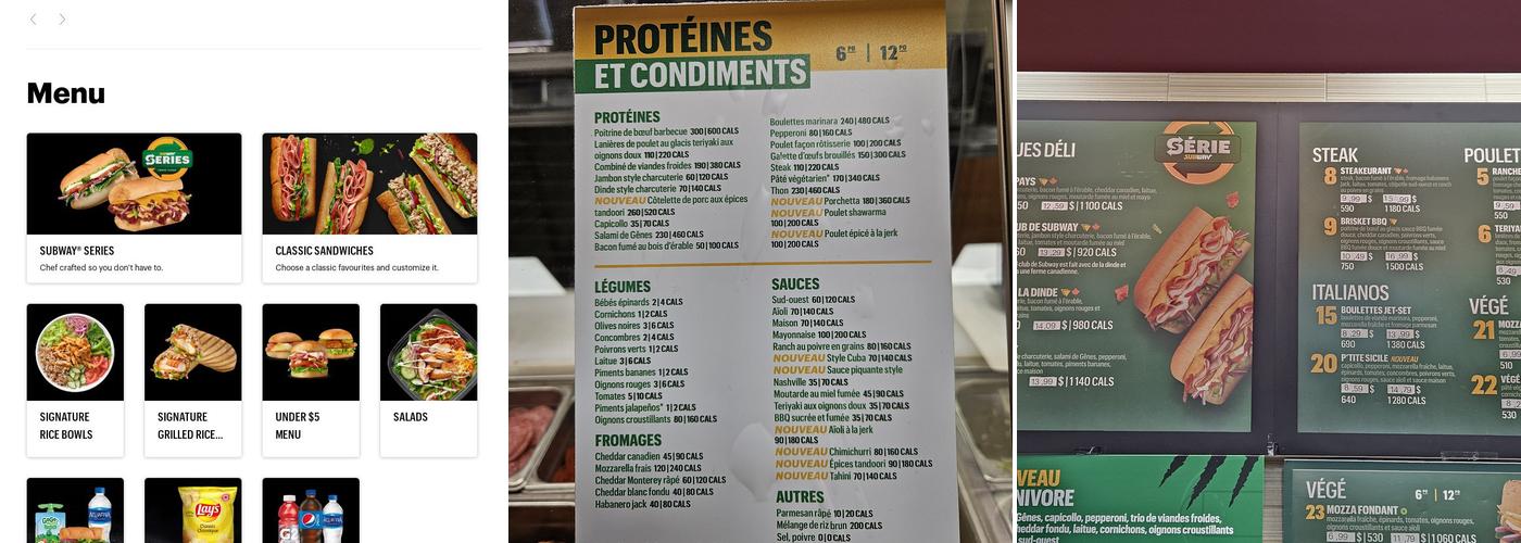 Subway Menu