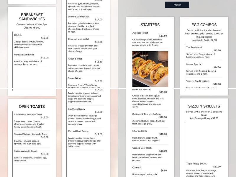 Vinny's Brunch Menu