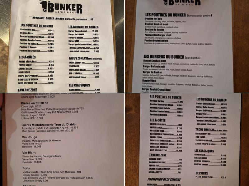 Le Bunker Menu