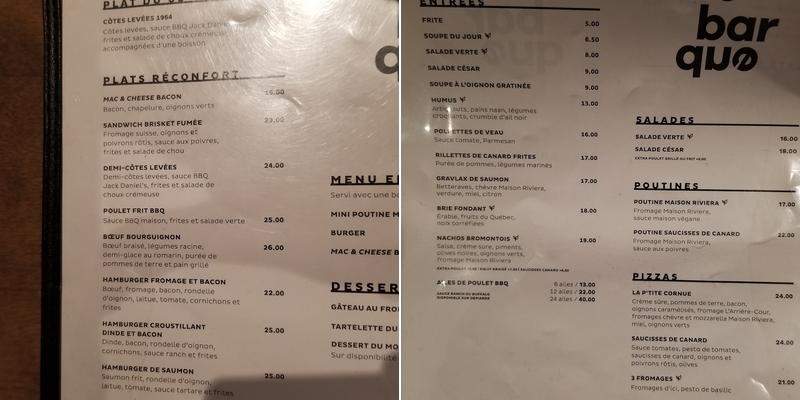La Debarque Menu
