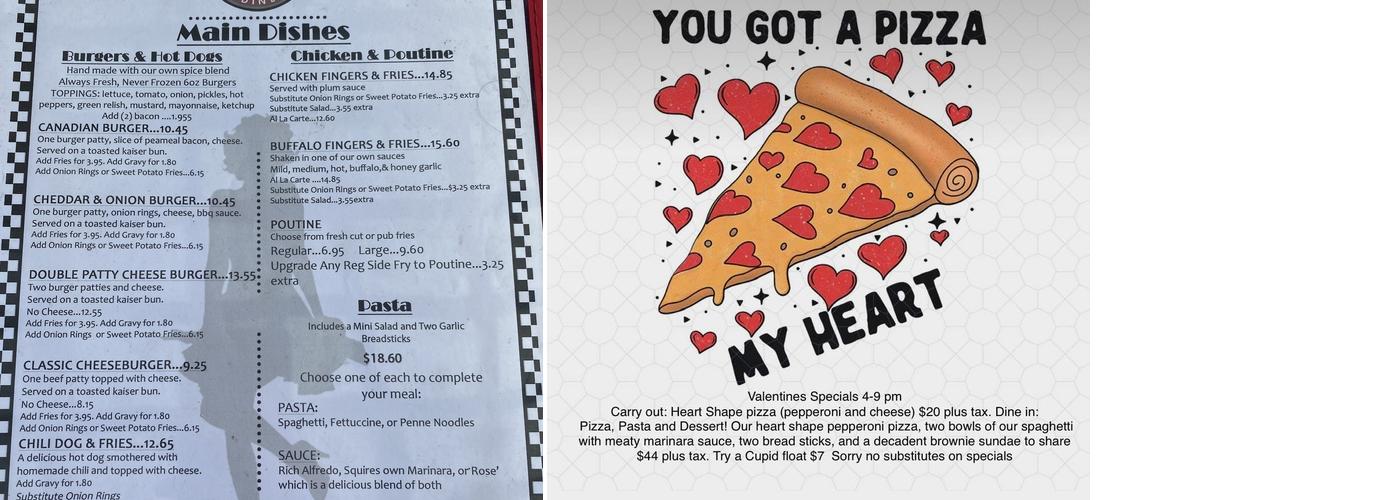 Squires Pizza Menu
