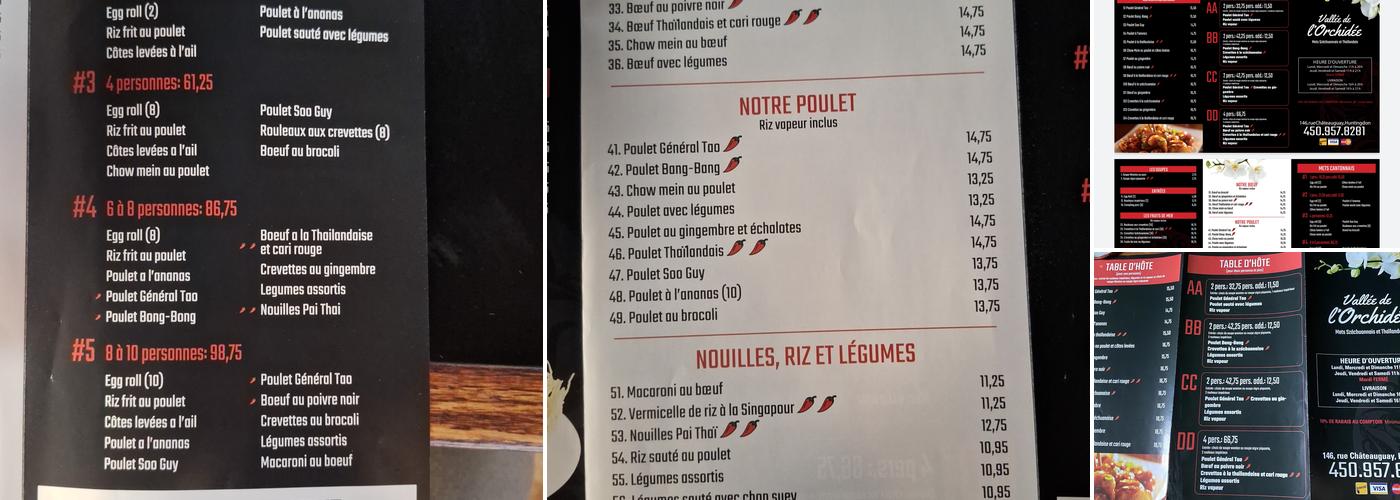 Vallée de l'Orchidée Menu