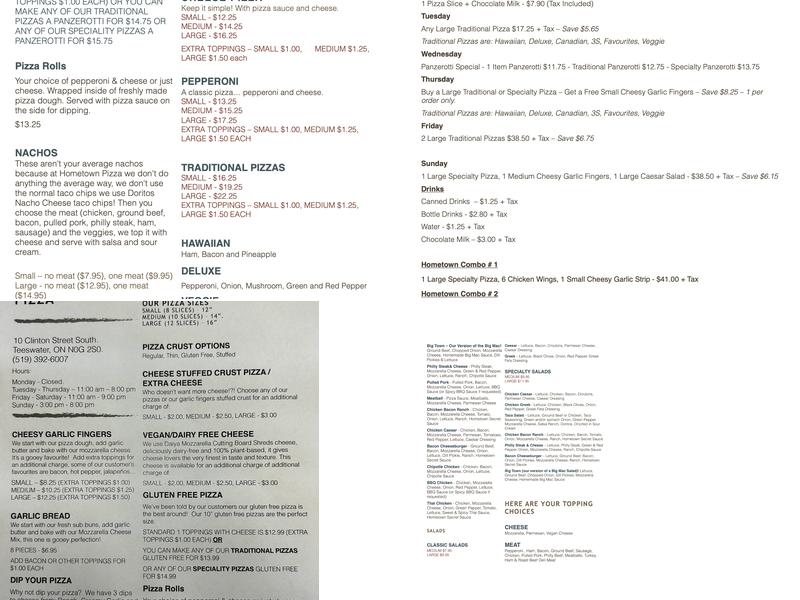 Hometown Pizza Menu