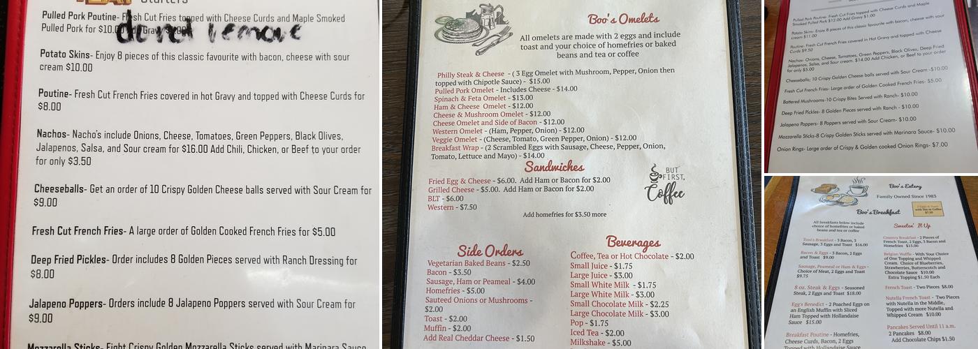 Boo's Bar & Eatery Menu