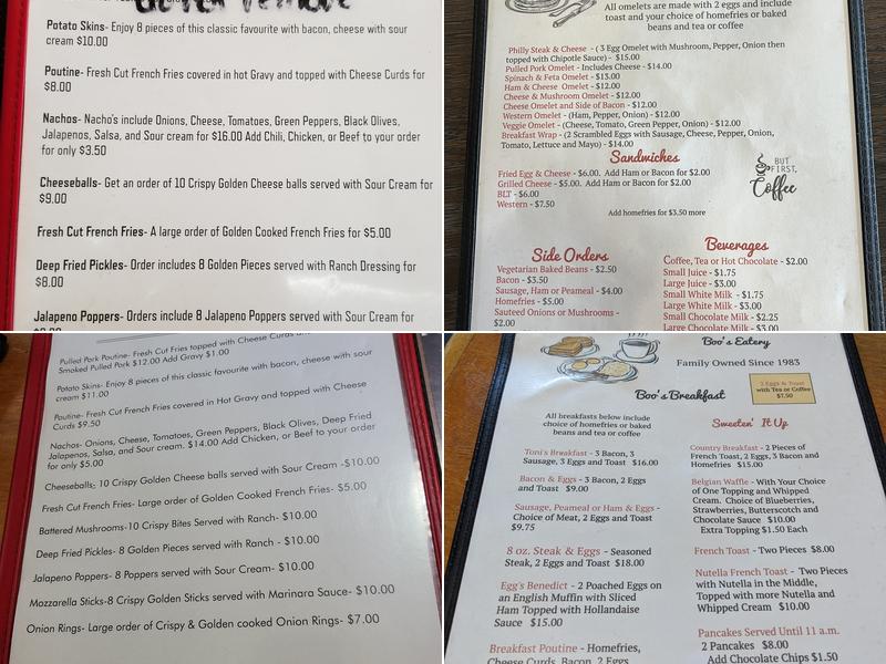 Boo's Bar & Eatery Menu