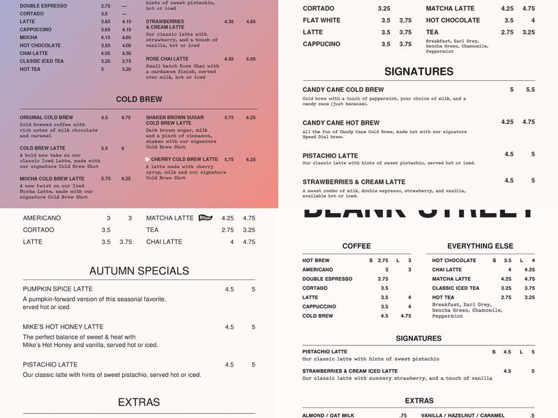 Blank Street Coffee Menu