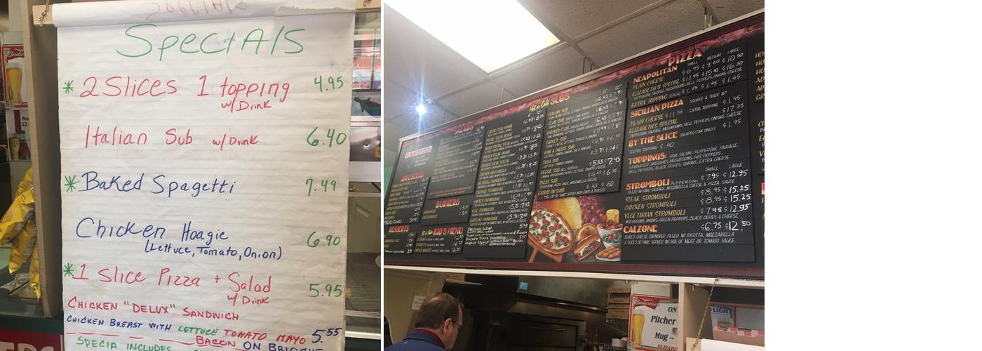 Elizabeth's Pizza Menu