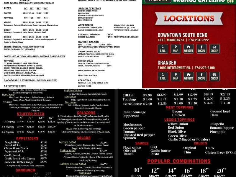 Bruno's Pizza Plymouth Menu