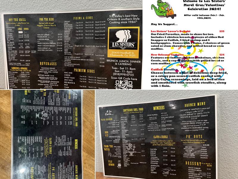 Les Sisters' Southern Kitchen Menu