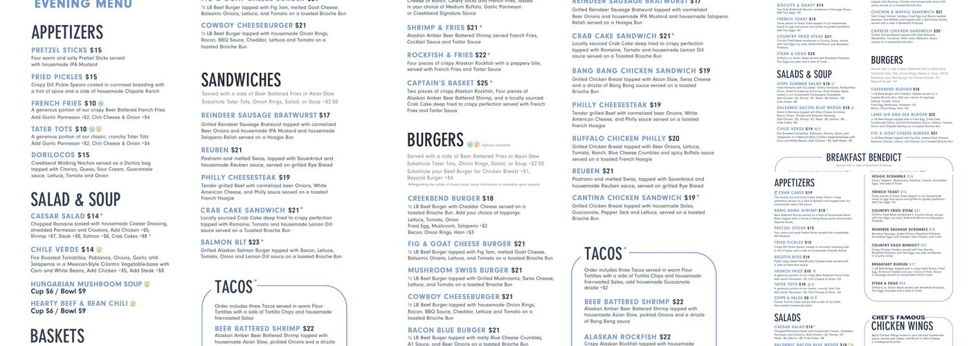 Creekbend Cafe Menu