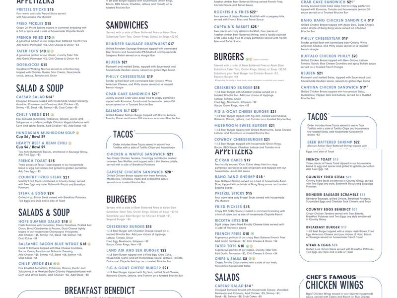 Creekbend Cafe Menu