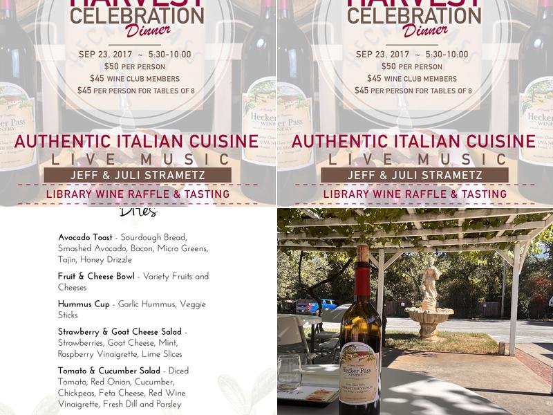 Hecker Pass Winery and La Vigna Event Center Menu