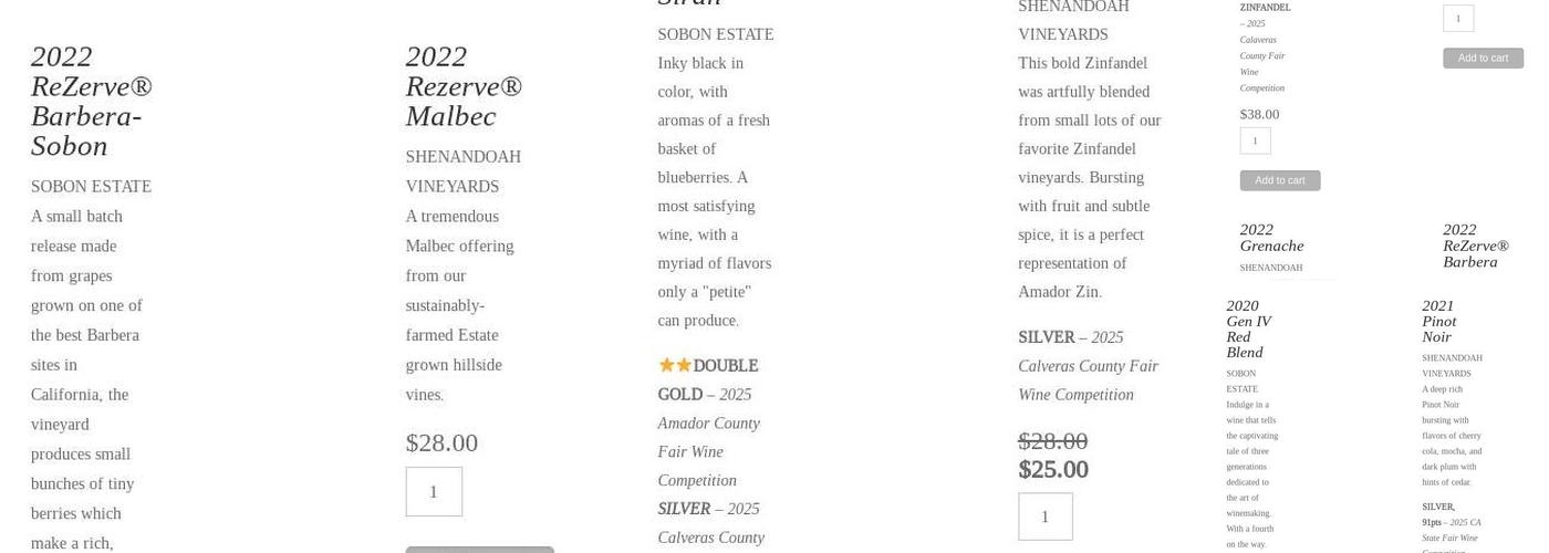 Shenandoah Vineyards Menu