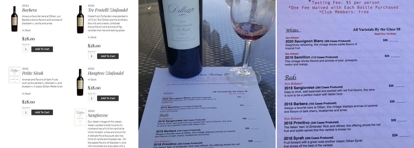 Dillian Wines Menu