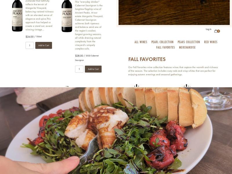 Ancient Peaks Winery Menu