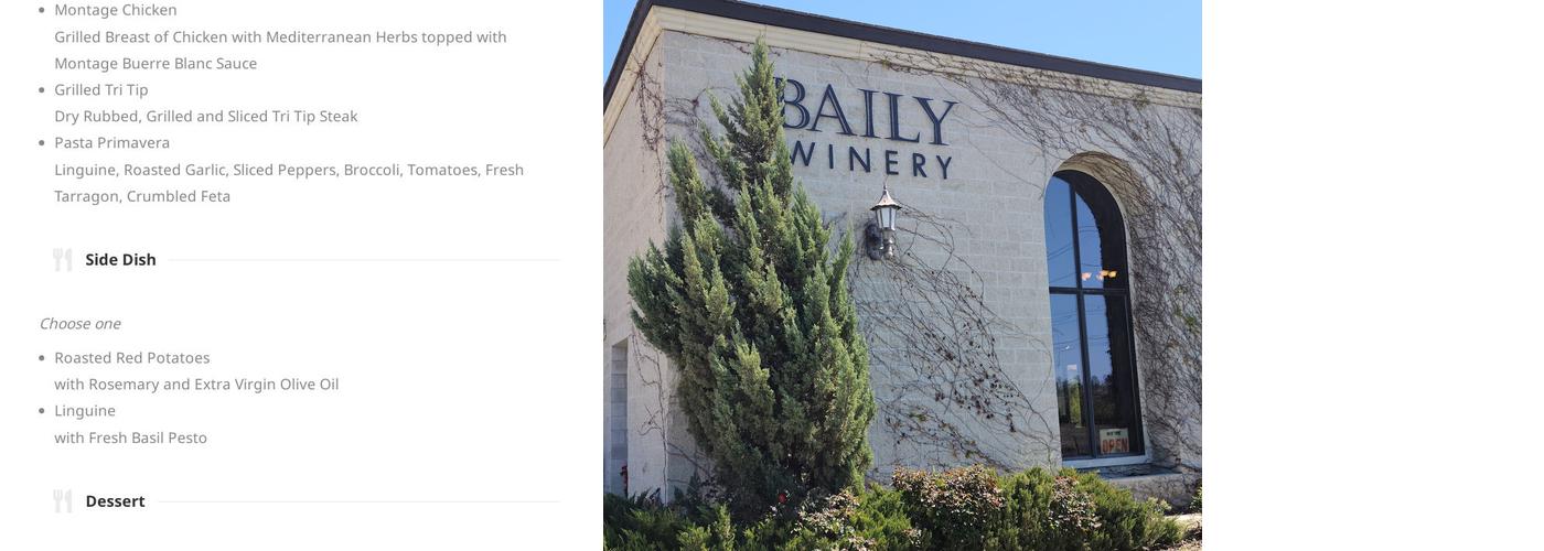 Baily Vineyard Menu