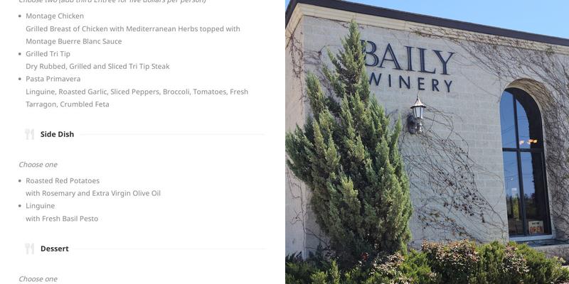 Baily Vineyard Menu