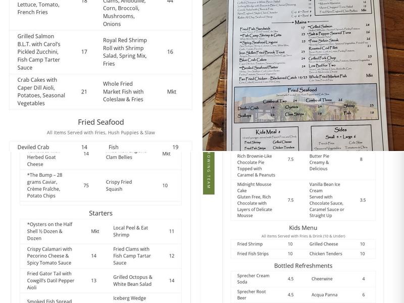 St. Augustine Fish Camp Menu