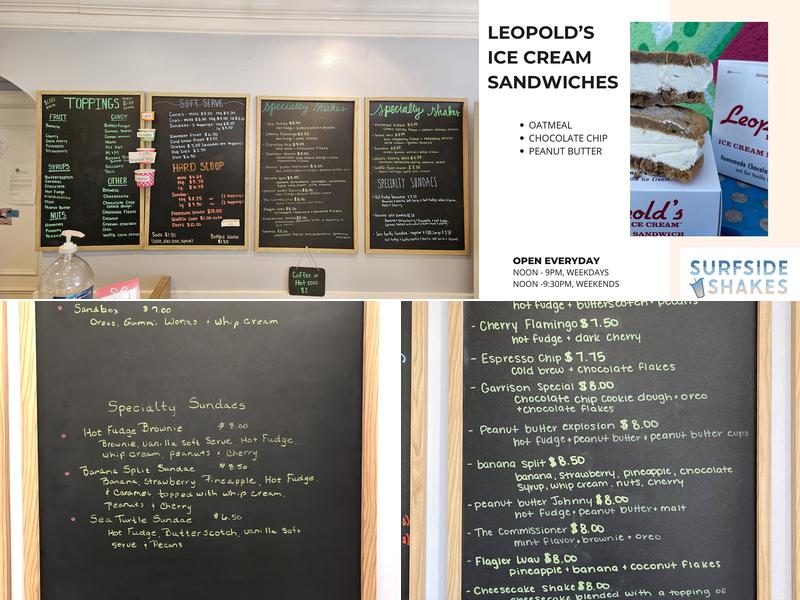 Surfside Shakes Menu