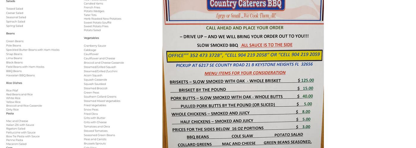 Country Caterers BBQ Menu