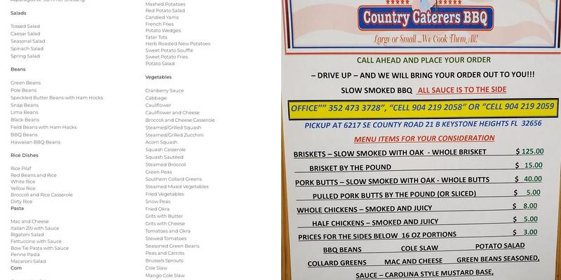 Country Caterers BBQ Menu